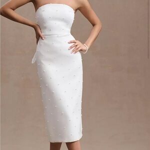 Sachin & Babi Gemma Strapless Back-Bow Pearl Midi Dress